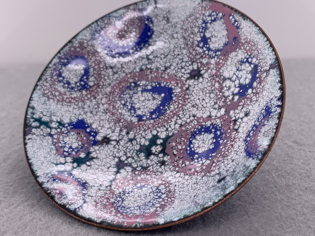 Enameled Blue, Pink and White Crackle Plate