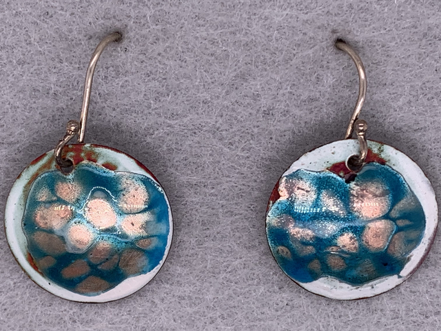 Blue & Red Enameled Copper Disc Earrings