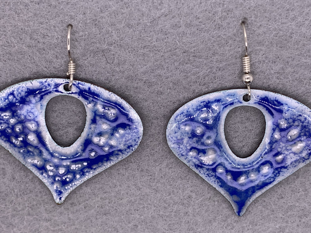 Blue & White Enameled Copper Dangle Earrings