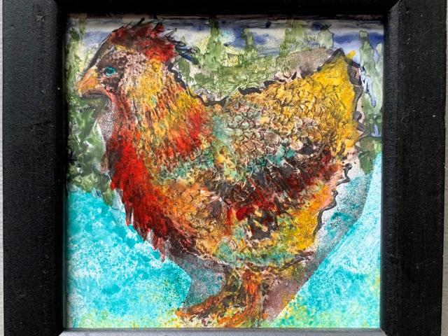 unique enameled rooster bird picture wall art