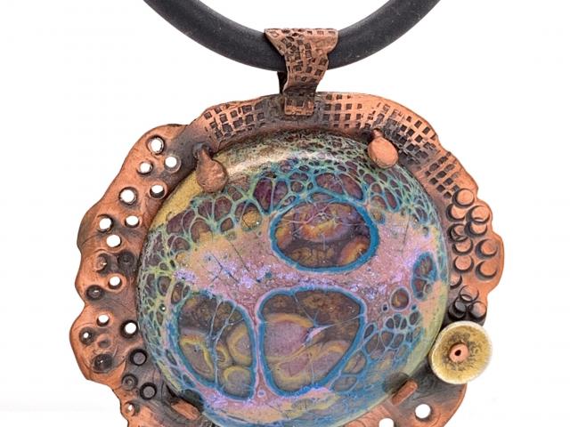 Enamel and Copper Pendant Corded Necklace