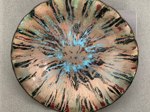Enameled Copper Dish with Starburst Design