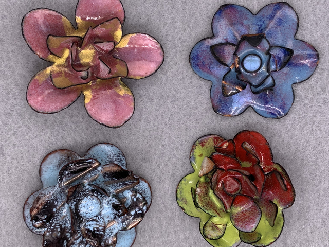 Colorful Enameled Flower Pins