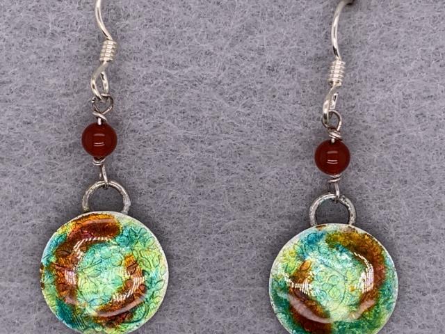 Multi-Colored with Green Enameled Beaded Earrings