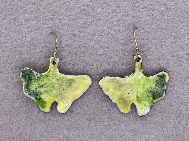 Green & Yellow Ginkgo Leaf Enameled Earrings