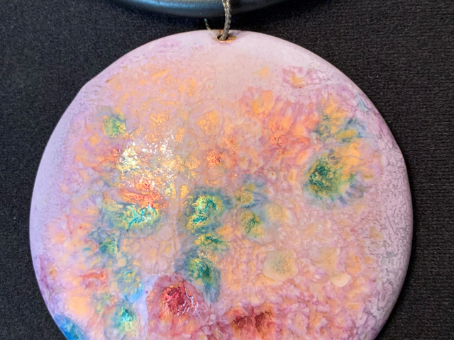 Monet-Inspired Enameled Copper Disc Pendant