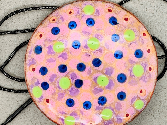 Pink Enameled and Beaded Disc Pendant