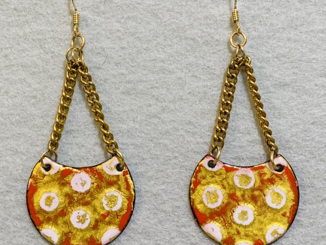 Red, Yellow and Gold Polka Dot Dangle Earrings