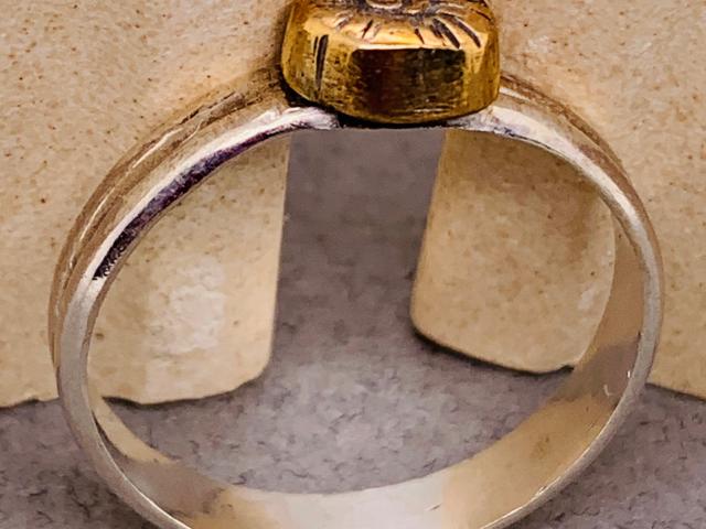 Silver Ring with Handcrafted Gold Button