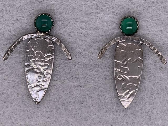 Textured Sterling Silver & Green Stone Earrings