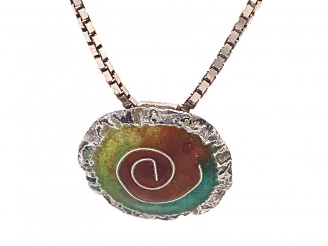 Cloisonné Enameled Pendant with Spiral Design Inlay