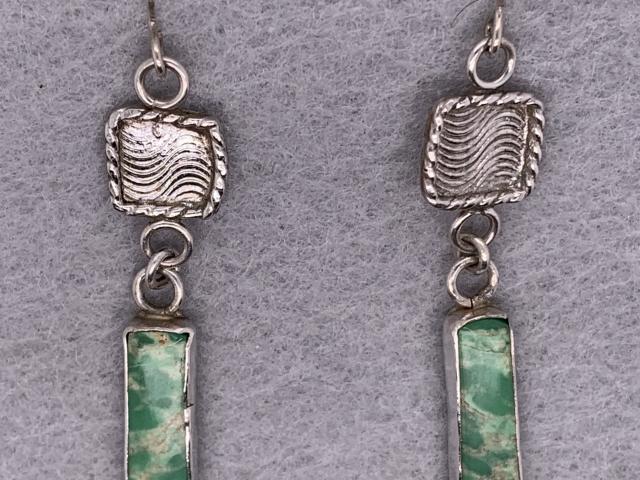 Sterling Silver Hanging Earrings with Green Stones