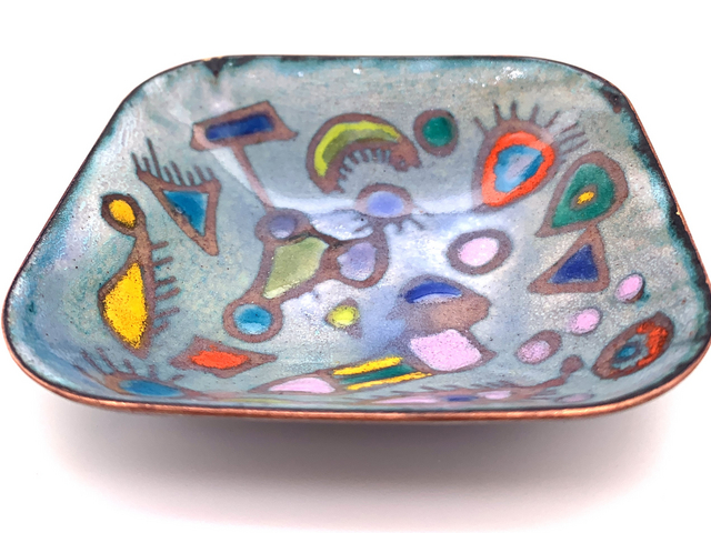enamel copper decorative dish abstract design