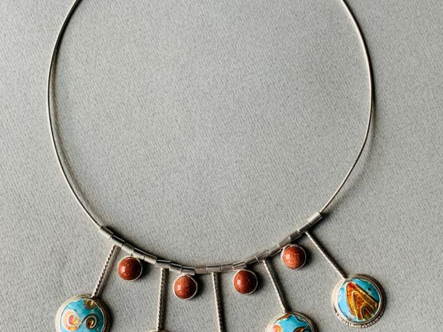 Uniquely Designed Colorful Enameled and Stone Neckpiece