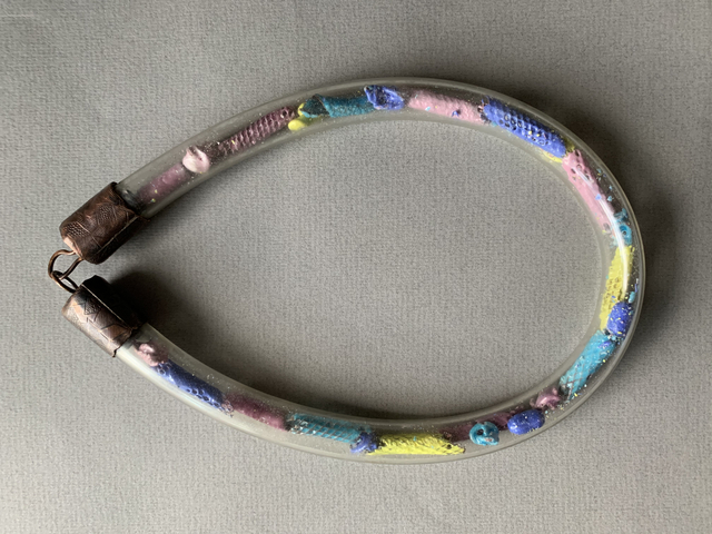 Tube Necklace with Colorful Enameled Copper Nuggets