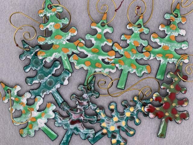 Whimsical Christmas Tree Enameled Ornaments